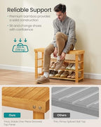 SONGMICS Shoe Rack Bench, 4 Tier Bamboo, 11.3 x 35.2 x 20.5 Inches - Image 4