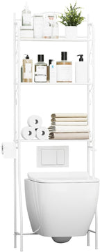 HOME BI Over The Toilet Storage Shelf, 3-Tier Over Toilet Bathroom Organizer Rack, Freestanding Space Saver Toilet Stands with Hooks (White) - Image 8