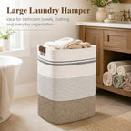 Laundry Hamper, Cotton Rope Laundry Basket with Leather Handles, 21.1-Gallon/80 L Large Clothes Hampers for Laundry, Woven Laundry Baskets for Blankets, Clothing, Bedroom, Living Room, Nursery - Image 4