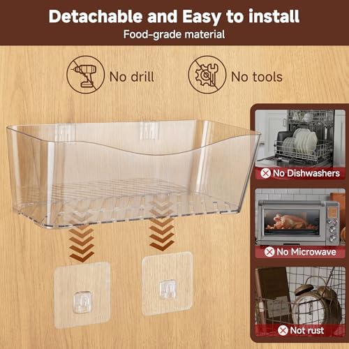 4-Pack Large Cabinet Door Organizer, 11.4" Adhesive Wall Mounted Pantry Organizers and Storage, Space Saving, Drain Bottom, No drill, Clea Storage Caddy Baskets for Kitchen, Bathroom, Under Sink - Image 5