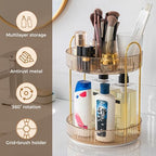 360° Rotating Makeup Organizer, Upgraded 2 Tier Skincare Perfume Organizers for Women, Bathroom Organizer Countertop, Clear Cosmetic Dresser Organizer with Makeup Brush Holder, Sink&Counter(Amber) - Image 5