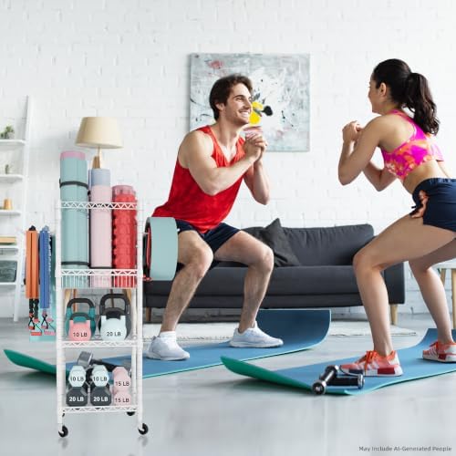 FUTASSI Home Gym Storage, 3 Tiers Workout Equipment Organizer with Wheels for Yoga Mats, Foam Roller, Dumbbells, Kettlebells, and Resistance Bands - Image 5