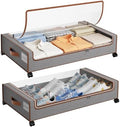 Yecaye 60L Under Bed Storage with Wheels, 2 Pack, Greige | 360° Rolling Wheels, Clear Lids & Label, Reinforced Handle, Rolling Metal Drawers for Clothes, Blankets, Shoes in Bedroom by Yecaye