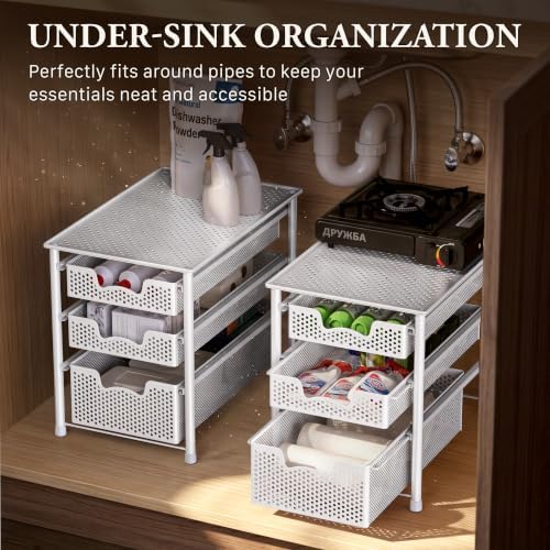 Simple Houseware 3 Tier White Alloy Steel Sliding Basket Organizer Drawer Cabinet - Image 6