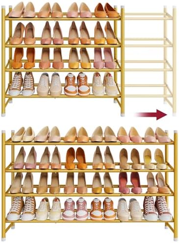 Tajsoon Expandable Shoe Rack for Closet 4 Tier, 28“-41“Stackable, Gold by Tajsoon