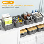 6 Pack Plastic Storage Baskets,Gray bamboo lid storage Box - Image 2