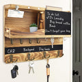 Key Holder Wall Mount with Shelf, Key Hooks for Wall, Wood Color by HEKOOLA