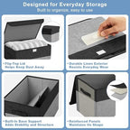 Large 17" 42 Quarts Collapsible Stackable Storage Bins with Lids [3-Pack] Foldable Fabric Linen Storage Boxes Cube, Closet Organizer Baskets with Label for Home (16.7 x 12 x 12", Black & Gray) - Image 6