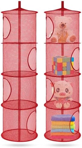 2Pcs Hanging Stuffed Animal Storage Hammock 4 Tiers, Red by coastalrose