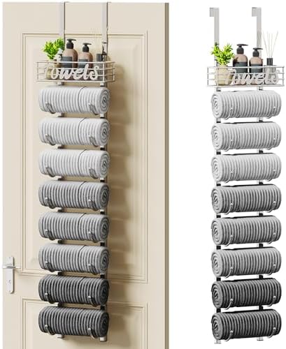 SWTYMIKI Hanging Towel Racks for Bathroom - 9 Tier Over the Door & Wall Mounted Bath Rolled Towel Storage Organizer Holder for Small Bathroom, RV, Camper (Polished Nickel, 9-Tier) by SwtyMiki-TidyHomeSweetLife