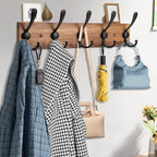 Kuhome Coat Rack Wall Mount Wooden Hat Rack for Wall Hooks Pine Real Wood Plank 16.9" Brown Coat Hanger with 5 Triple Hooks for Hanging Coat Hat Jacket - Image 3