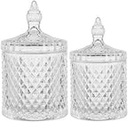 rejomiik Qtip Holder Glass Apothecary Jars with Lid Bathroom Accessories Vanity Organizers and Makeup Storage for Cotton Swabs, Balls, Pads, Floss Picks, Candy, 2 Pack Small and Large Clear by rejomiik