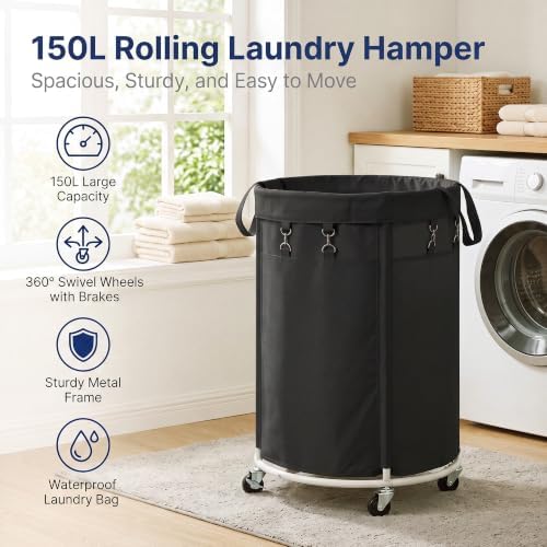 150L Large Capacity Rolling Laundry Basket Hamper with Wheels, Clothes hamper and Removable Bag for Home, Laundry Room, Bedroom, Bathroom, Apartment, Dorm - Image 2