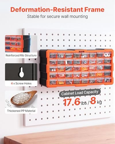 VEVOR 40-Drawer Storage Organizer, Plastic, Drawer Storage Cabinet for Garage Organization, Stackable Small Parts Organizer, Wall-Mounted Toolbox, for Hardware, Beads, Screws, Crafts, Building Bricks - Image 6