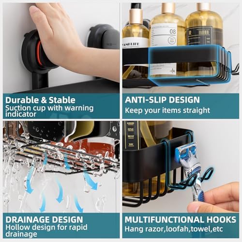 TAILI Shower Caddy Suction Cup Rustproof Metal Visible indicator Black - Image 6