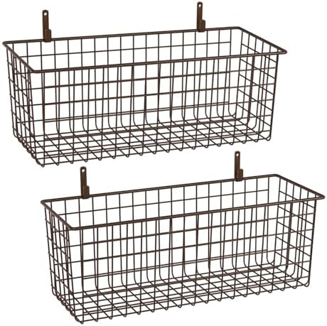 Kinlink 2 Sets Brown Extra Large Hanging Wall Basket with Steel Hooks by KINLINK