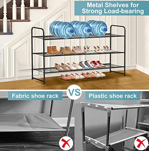 AOODA Long 3 Tier Metal Shoe Rack for Closet Wide Stackable Shoe Storage Organizer for Entryway, Bedroom, Floor, 24-Pairs Men Sneakers Shoe Shelf with Wire Grid, Black - Image 4