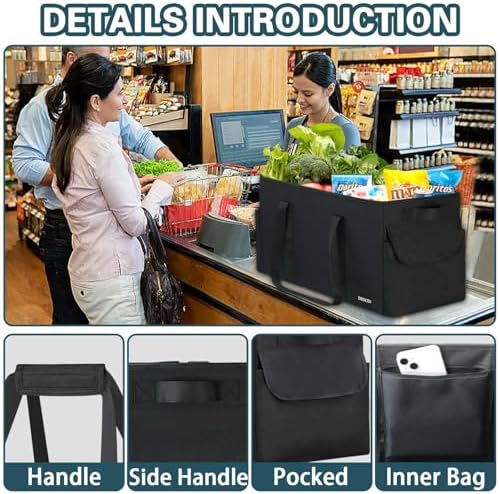 Sturdy Extra Large Utility Tote Bag with Hard Bottom & Sides, Heavy Duty Grocery Tote Bag, Thirty One Utility Tote with Handles for Shopping, Beach, Picnics, Camping, Car (22.5"x11"x12") - Image 5