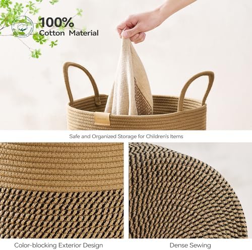 Nunsino Laundry Hamper 75L,Large Laundry Basket for Clothes,Decorative Storage Basket for Blankets,Cotton Rope Woven basket for bedroom,Dark Brown - Image 5