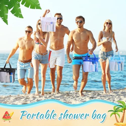 6 Pcs Mesh Beach Bags Bulk Portable Mesh Shower Caddy Bags with Zipper & 2 Pockets Hanging Toiletry and Bath Organizer for Beach Gym Camp Swimming Travel College Dorms (Classic Color) - Image 6