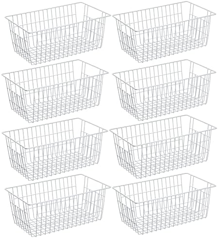 SANNO Freezer Baskets Pantry Storage Bins, Farmhouse Wire Storage Baskets Organizer Storage Bins Large Organizer Bins for Kitchen Organization Storage-Set of 8,White by SANNO