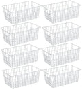 SANNO Freezer Baskets Pantry Storage Bins, Farmhouse Wire Storage Baskets Organizer Storage Bins Large Organizer Bins for Kitchen Organization Storage-Set of 8,White by SANNO