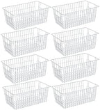 SANNO Freezer Baskets Pantry Storage Bins, Farmhouse Wire Storage Baskets Organizer Storage Bins Large Organizer Bins for Kitchen Organization Storage-Set of 8,White by SANNO