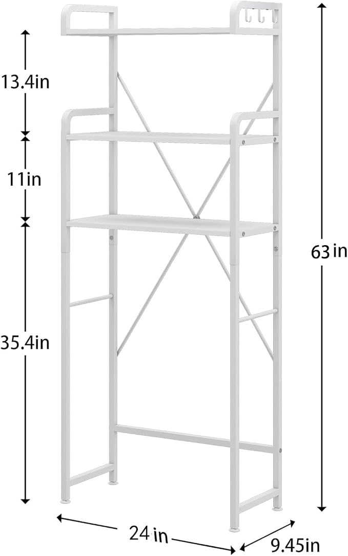 Huhote Over The Toilet Storage Rack with 3-Tier Bathroom Shelves, Space Saver Toilet Shelf, Bathroom Storage Organizer with Hooks for Over Toilet Storage and Shelf (White) - Image 2