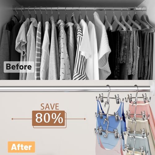 Pants Hangers Space Saving,Stackable Skirt Hangers with Clips, Hanging Closet Organizer and Storage,Clothes Hangers, College Dorm Essentials Apartment Essentials- 16 Pack - Image 2