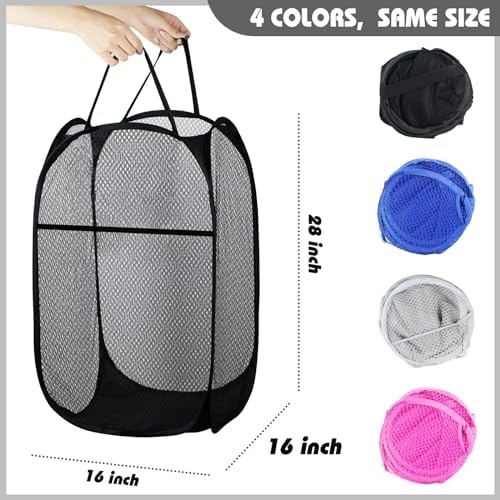 Collapsible Pop Up Laundry Hamper, Extra Large Mesh Foldable Laundry Basket, 28" x 16" x 16"(Pink) - Image 2