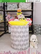 Round Laundry Basket Collapsible Storage Hamper Organizer Gery Wave - Image 3