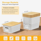 6 Pack Plastic Storage Baskets,White bamboo lid storage Box - Image 3