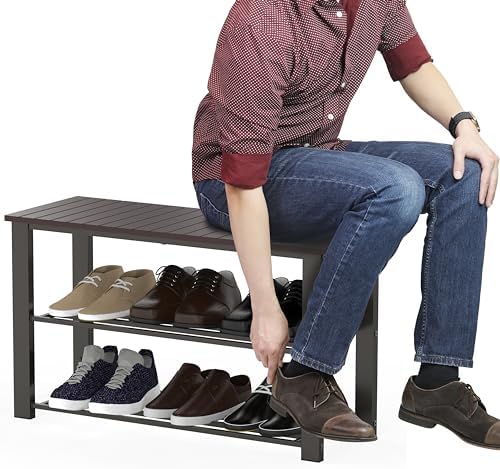 Simple Houseware Wooden Top Shoe Rack Bench for Entryway, Dark Brown - Image 4