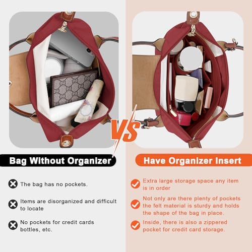 LOUKAYCCI Felt Purse Organizer Insert for Longchamp Le Pliage L Handbag Insert (Vine Red, Large) - Image 3