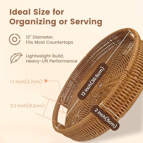 12 Inch Rattan Lazy Susan Organizer for Cabinet with Handles - Image 2