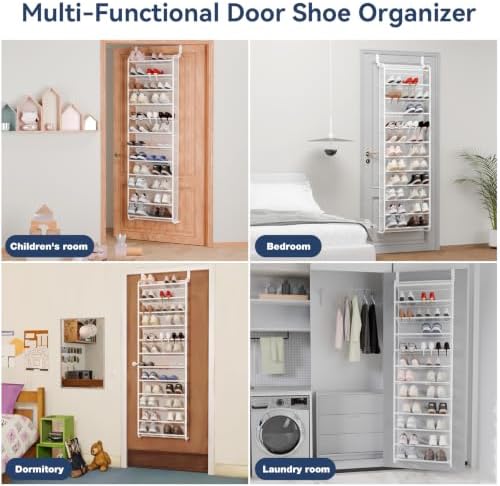 Whitmor 36 Pair Over the Door Shoe Rack,12 Tier Hanging Shoe Organizer with Metal Frame & Mesh Shelves, Heavy Duty Shoe Storage Holder for Door,No Drill Installation, 74"H x 21.7"W x 7.5"D, Matt White - Image 7
