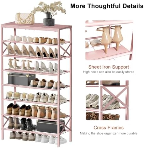 8 Tier Metal Shoe Rack with Wood Top, 24-32 Pairs - Image 7