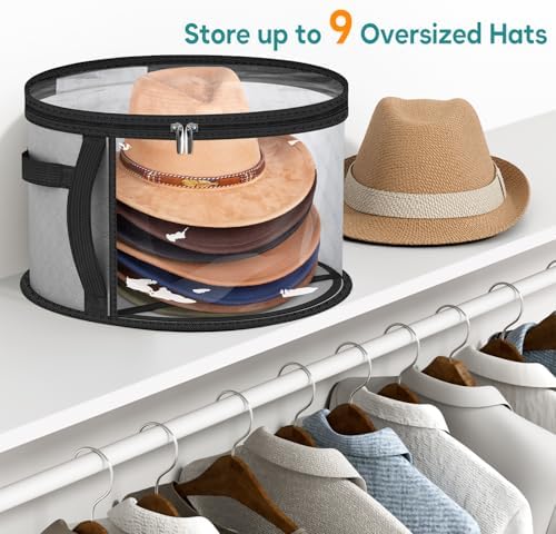 AOODA 18'' Oversized Clear Hat Storage Bag for Women, Holds up to 9 Caps Cowboy Hat Organizer for Closet, Wide Brims Hat Case with Carrying Handles (Grey) - Image 2