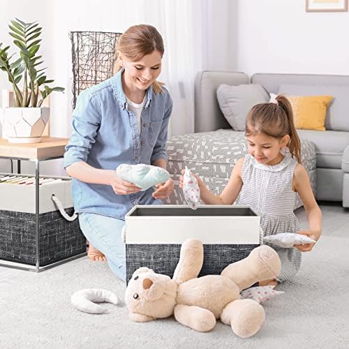 Fab totes Storage Bins 2-Pack, Foldable Storage Baskets for Organizing Toys, Books, Shelves, Closet, Large Storage Box with Rope Handles, Sturdy Organizer Bins, White & Black - Image 6