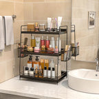 3 Tier Bathroom Counter Organizer with Side Baskets, Wooden Vanity Shelf - Image 2