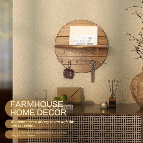 Rebee Vision Pine Wood Key Holder Wall Mount for Entryway Decor, Yellow - Image 4