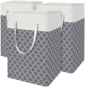 BlissTotes 3-Pack Laundry Basket, Freestanding＆Waterproof Laundry Hamper, Collapsible Tall Clothes Hamper with Easy Carry Handles for Clothes, Towels in the Family and Dorm,Clover Grey,75L by BlissTotes