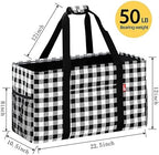 Extra Large Utility Tote Bag, Foldable Reusable Grocery Bags with Metal Wire Frame & Reinforced Bottom Board, Stand up Large Utility Tote for Groceries, Beach Bag, Laundry, Car (Cube Plaid) - Image 3