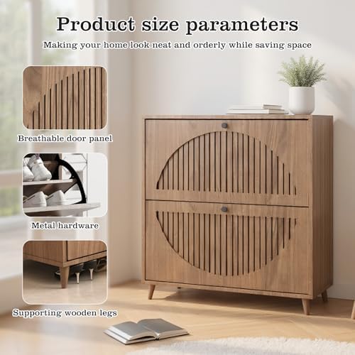 Shoe Storage Cabinet for Entryway | Ultra-Slim Narrow Shoe Organizer with 2 Flip Drawers | Freestanding Hidden Shoe Rack | Space-Saving Solution for Small Hallway, Foyer, Mudroom - Image 3