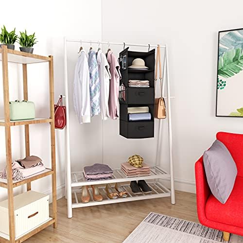 MAX Houser 5-Shelf Hanging Closet Organizer with 2 Drawers, Black-D2 | Foldable Fabric Hanging Shelves for Closet, Cloth Hanging Shelves with 2 sturdy hanging hooks, Small Space Saver - Image 6