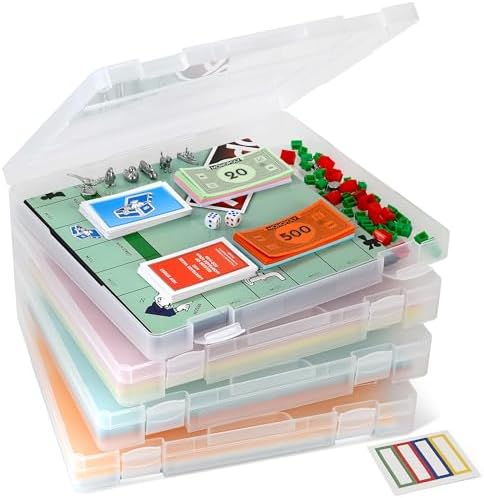 4-Pack Art & Craft Organizer Storage Case - Semi Transparent Stackable Plastic Craft Storage Container, Project Organizer Box Paper Custom Size Fit 8.5 x 11 Paper & More 12.4 x 10.8 x 1.7 In by Storage+Standard