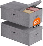 Lifewit 100L Under Bed Storage Containers, 11.8 Inch Tall Underbed Clothes Storage Organizer Bin with Sturdy Sidewalls, Bottom, 3 Lids, Deep Storage Drawer for Clothes, Shoes, Blankets, Pillows 2 Pack by Lifewit