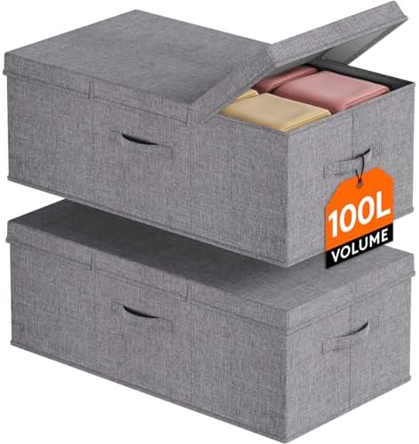 Lifewit 100L Under Bed Storage Containers, 11.8 Inch Tall Underbed Clothes Storage Organizer Bin with Sturdy Sidewalls, Bottom, 3 Lids, Deep Storage Drawer for Clothes, Shoes, Blankets, Pillows 2 Pack by Lifewit