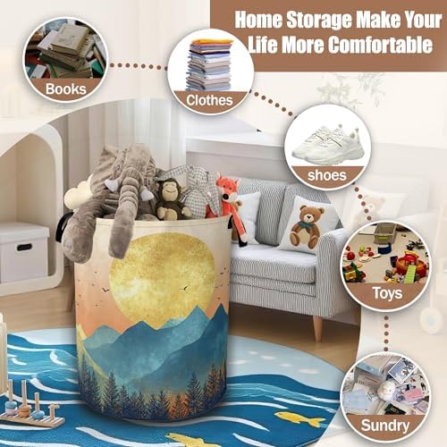 Mountains Sun Nature Scenery Laundry Baskets,Laundry Hamper,Storage Basket with Handles for Bathroom Bedroom College Dormitory Living Room Nursery Organizer 16"x20.8" - Image 3