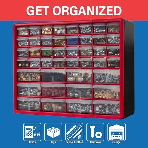 Akro-Mils 44-Drawer Plastic Storage Cabinet, 20" W x 6" D x 16" H, Red - Image 4
